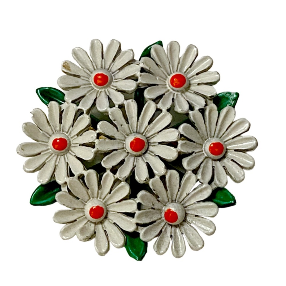 Vintage 1960s Mod Daisy Bouquet Flowers Brooch